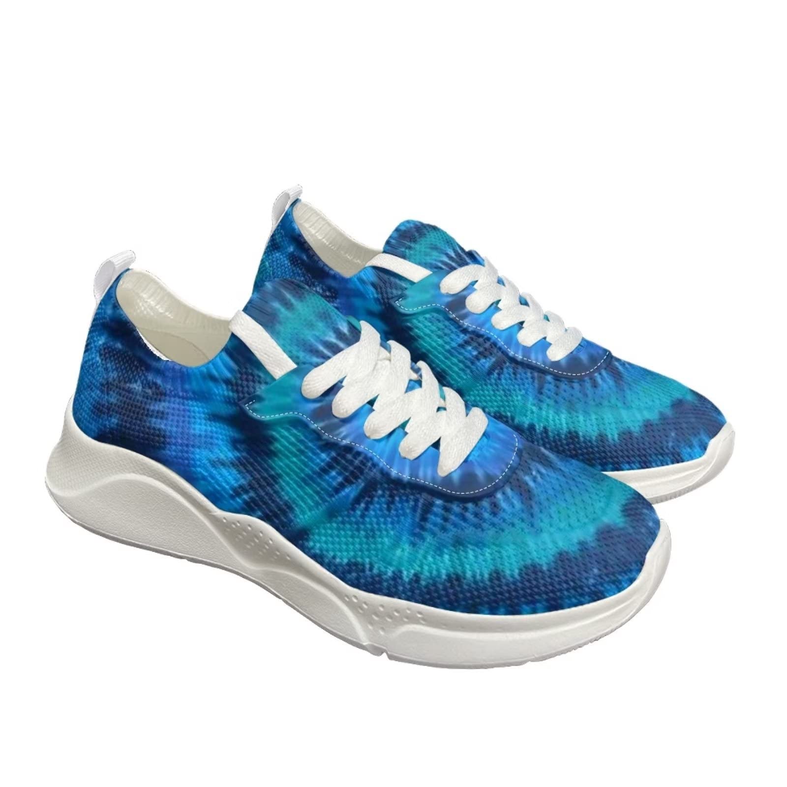 KUIFORTI Tie Dye Shoes for Women's Walking Shoes Casual Sport Gym Sneakers Lightweight Tennis Running Shoes Slip on Work Sneakers Blue,Size 41 EU