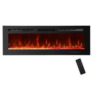 alohappy electric fireplace, 80” w electric fireplace heater, in wall recessed or wall mounted, 12 flame colors 5 brightness options, log & crystal included - 1500/750 watt heater