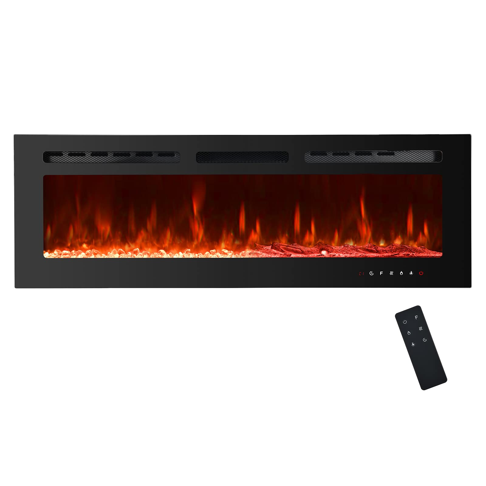 Alohappy Electric Fireplace, 80” W Electric Fireplace Heater, in Wall Recessed or Wall Mounted, 12 Flame Colors 5 Brightness Options, Log & Crystal Included - 1500/750 Watt Heater