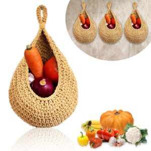 wall hanging fruit storage basket: jute hanger vegetable baskets for boho kitchen small large woven hang basket pantry wicker produce storage bag for onion potato garlic veggie banana plant