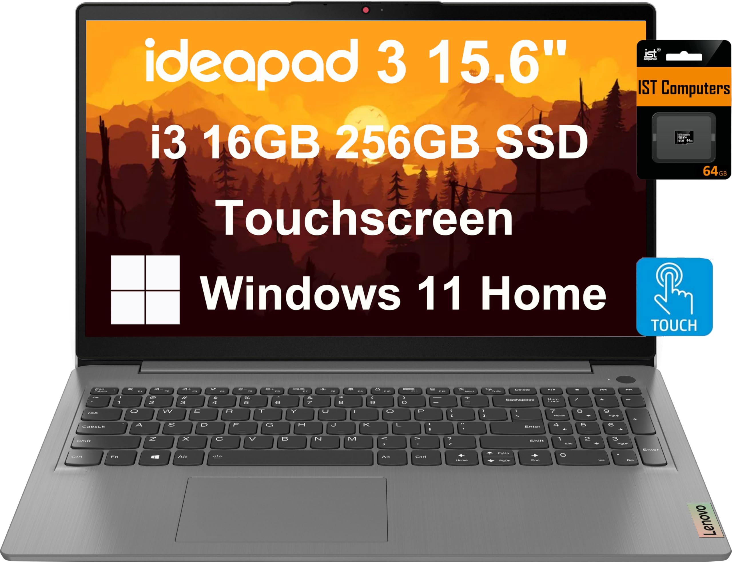 Lenovo IdeaPad 3 3i Laptop (15.6" FHD Touchscreen, Intel Core i3-1115G4, 16GB RAM, 256GB SSD) Narrow Bezel, Webcam, 12-Hr Long Battery Life, NumPad, IST SD, Win 11 Home, Home & School - Grey