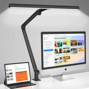 kablerika led desk lamp with clamp, 17w super bright architect swing arm desk light for home office, eye-caring task table lamp, dimmable&6 color modes, great range of motion for office lighting