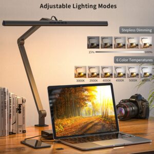 KableRika LED Desk Lamp with Clamp, 17W Super Bright Architect Swing Arm Desk Light for Home Office, Eye-Caring Task Table Lamp, Dimmable&6 Color Modes, Great Range of Motion for Office Lighting