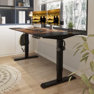 Jceet Adjustable Height Electric Standing Desk - 63 x 30 Inch Sit Stand Computer Desk with Splice Board, Stand Up Desk Table for Home Office, Black Frame/Black and Rustic Brown Top