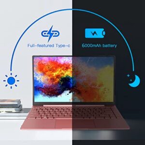 Laptops Computer, 14in Ultra Slim Laptop Pink Quad Core IPS HD Screen for School US Plug