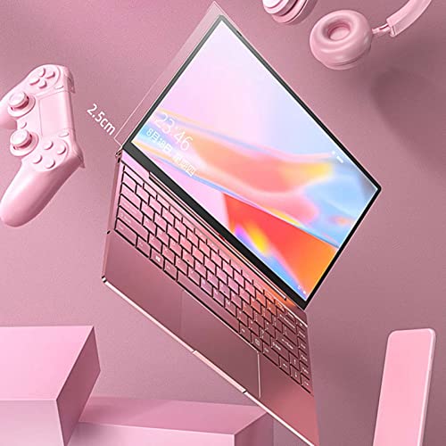 Laptops Computer, 14in Ultra Slim Laptop Pink Quad Core IPS HD Screen for School US Plug