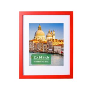 wyooxoo 11x14 picture frame red solid wood photo frames display pictures 8x10 with mat or 11x14 without mat colorful frame - horizontal and vertical formats for wall