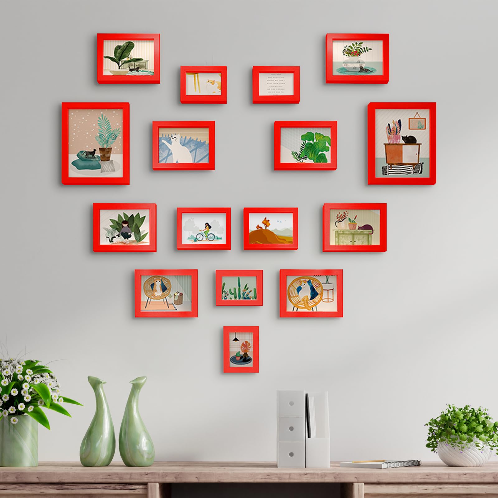 wyooxoo 11x14 Picture Frame Red Solid Wood Photo Frames Display Pictures 8x10 with Mat or 11x14 Without Mat Colorful Frame - Horizontal and Vertical Formats for Wall