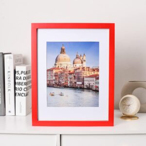 wyooxoo 11x14 Picture Frame Red Solid Wood Photo Frames Display Pictures 8x10 with Mat or 11x14 Without Mat Colorful Frame - Horizontal and Vertical Formats for Wall