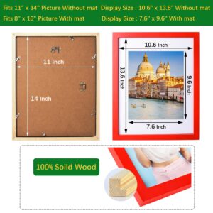 wyooxoo 11x14 Picture Frame Red Solid Wood Photo Frames Display Pictures 8x10 with Mat or 11x14 Without Mat Colorful Frame - Horizontal and Vertical Formats for Wall