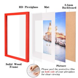 wyooxoo 11x14 Picture Frame Red Solid Wood Photo Frames Display Pictures 8x10 with Mat or 11x14 Without Mat Colorful Frame - Horizontal and Vertical Formats for Wall