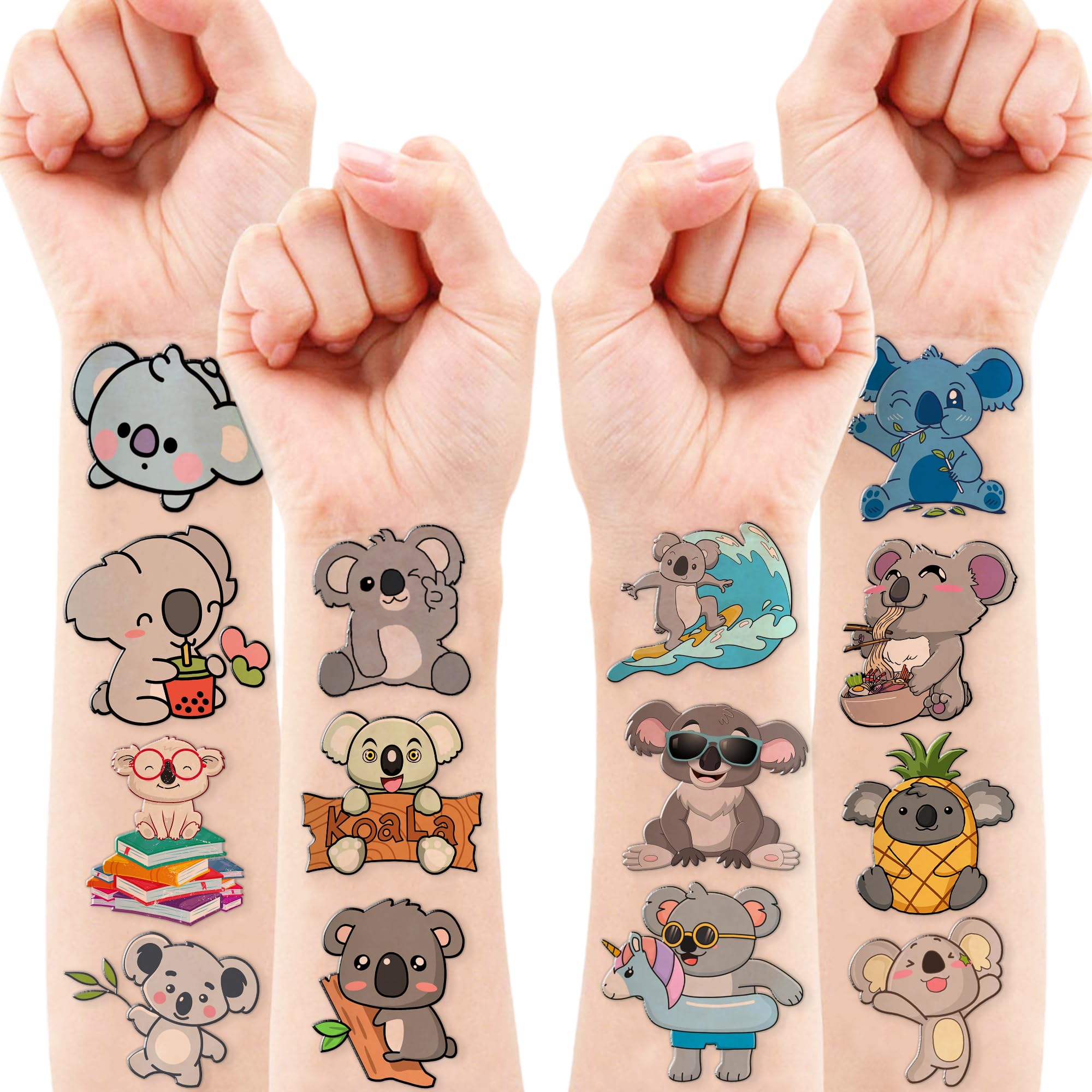 Koala Temporary Tattoos Birthday Party Supplies Decorations 96PCS Cute Tattoos Stickers Party Favors Kids Gifts Girls Boys Classroom School Prizes Themed