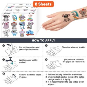 Koala Temporary Tattoos Birthday Party Supplies Decorations 96PCS Cute Tattoos Stickers Party Favors Kids Gifts Girls Boys Classroom School Prizes Themed