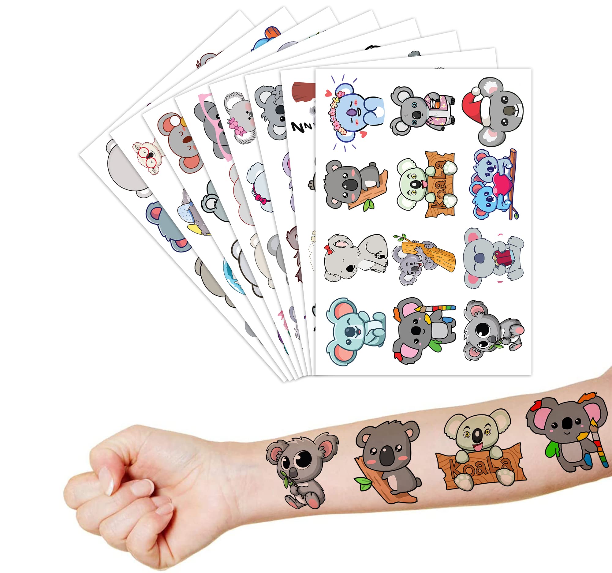 Koala Temporary Tattoos Birthday Party Supplies Decorations 96PCS Cute Tattoos Stickers Party Favors Kids Gifts Girls Boys Classroom School Prizes Themed