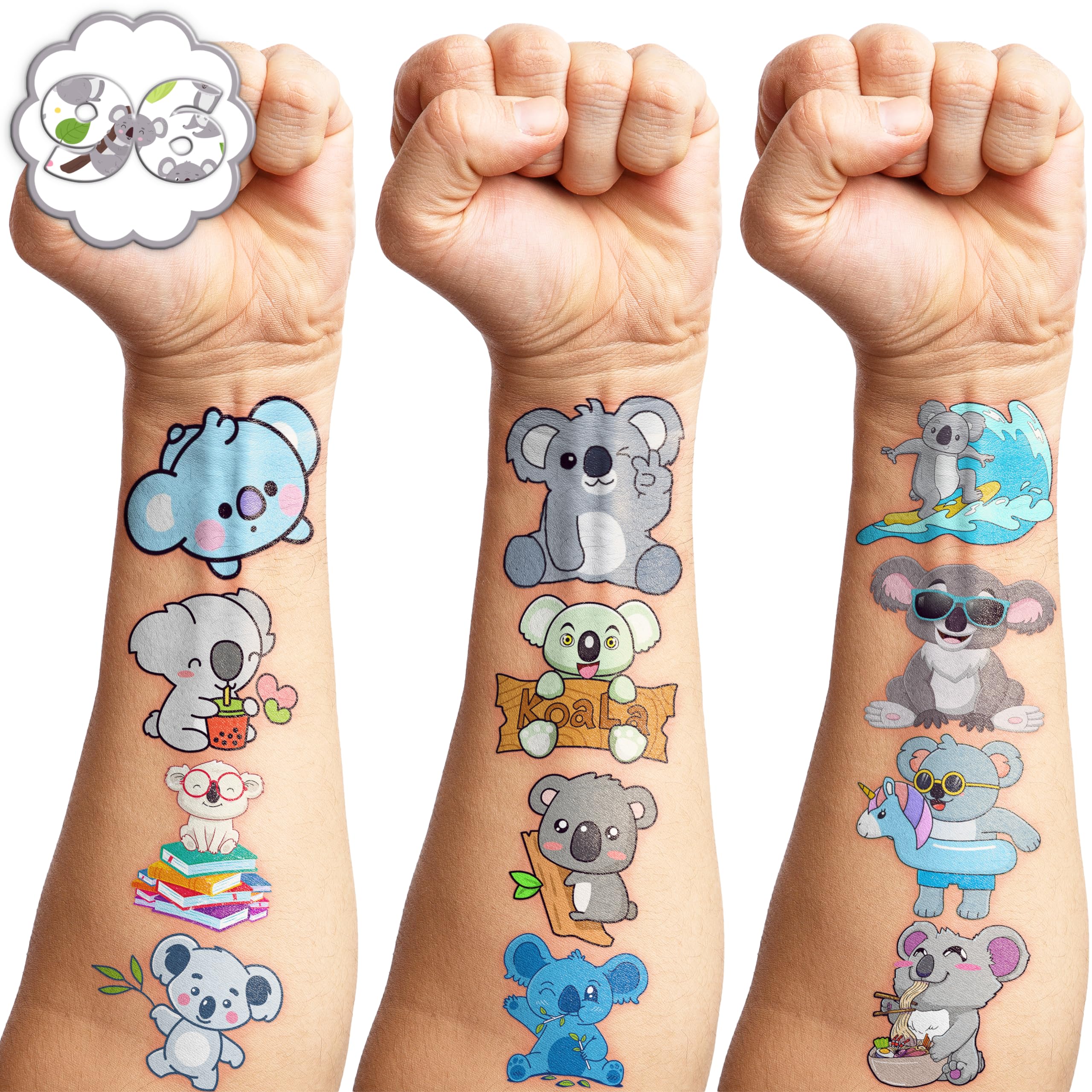 Koala Temporary Tattoos Birthday Party Supplies Decorations 96PCS Cute Tattoos Stickers Party Favors Kids Gifts Girls Boys Classroom School Prizes Themed