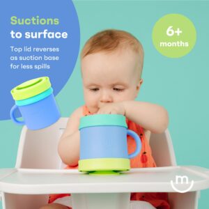 morepeas 6-Way Snack Cup | Steam Veggies, Scramble Eggs, Bake Cakes & more | Reversible Lid & Suction Base | Snack Catcher | Dishwasher, Microwave, Freezer Safe | BPA Free Silicone Bowl | Blueberry