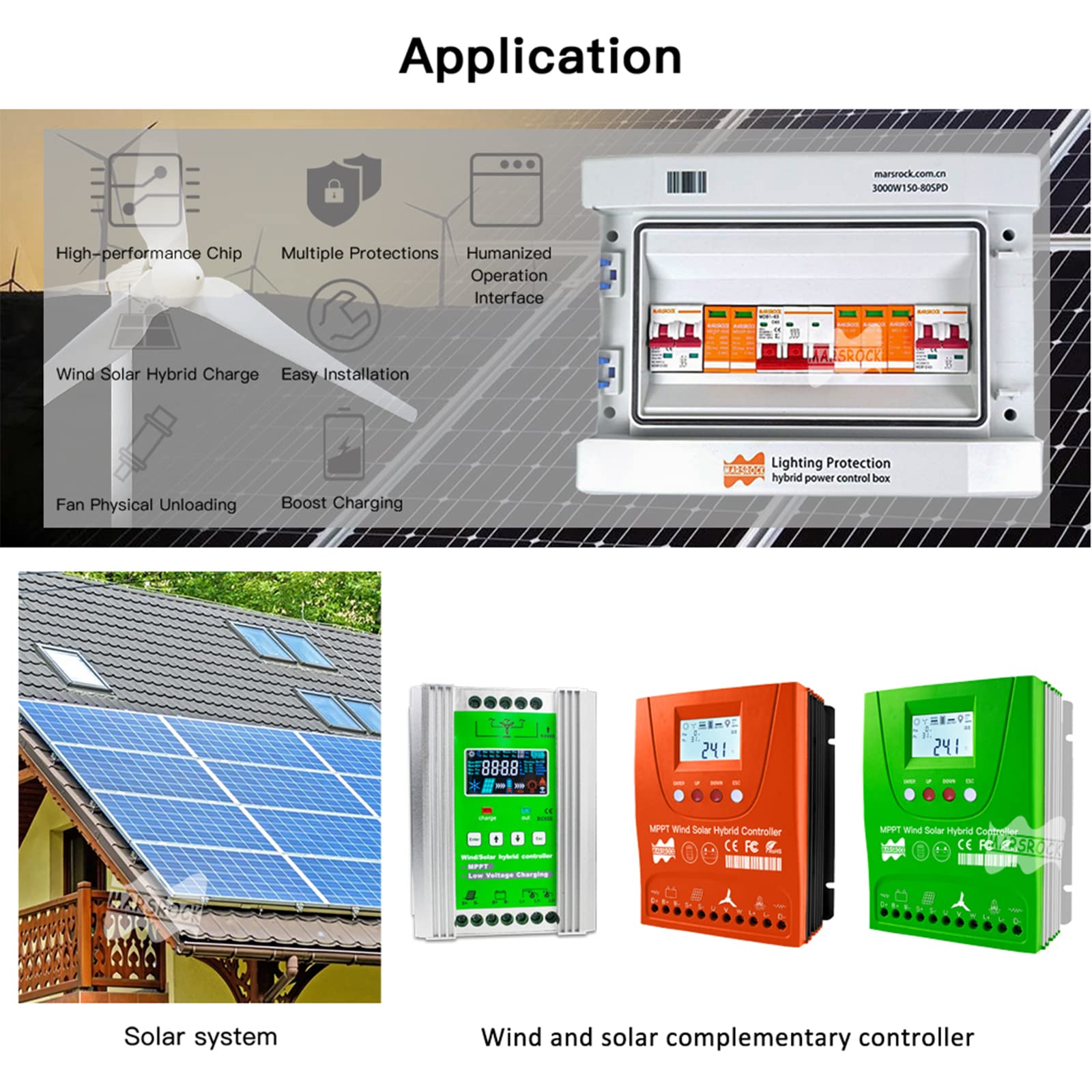 Mars Rock 2000W 12V/24V Auto 0~1000W Wind 0~1000W Solar MPPT Wind Solar Hybrid Controller Pioneer Version Charge Lithium & Lead Acid Gel Battery (12/24V Auto)