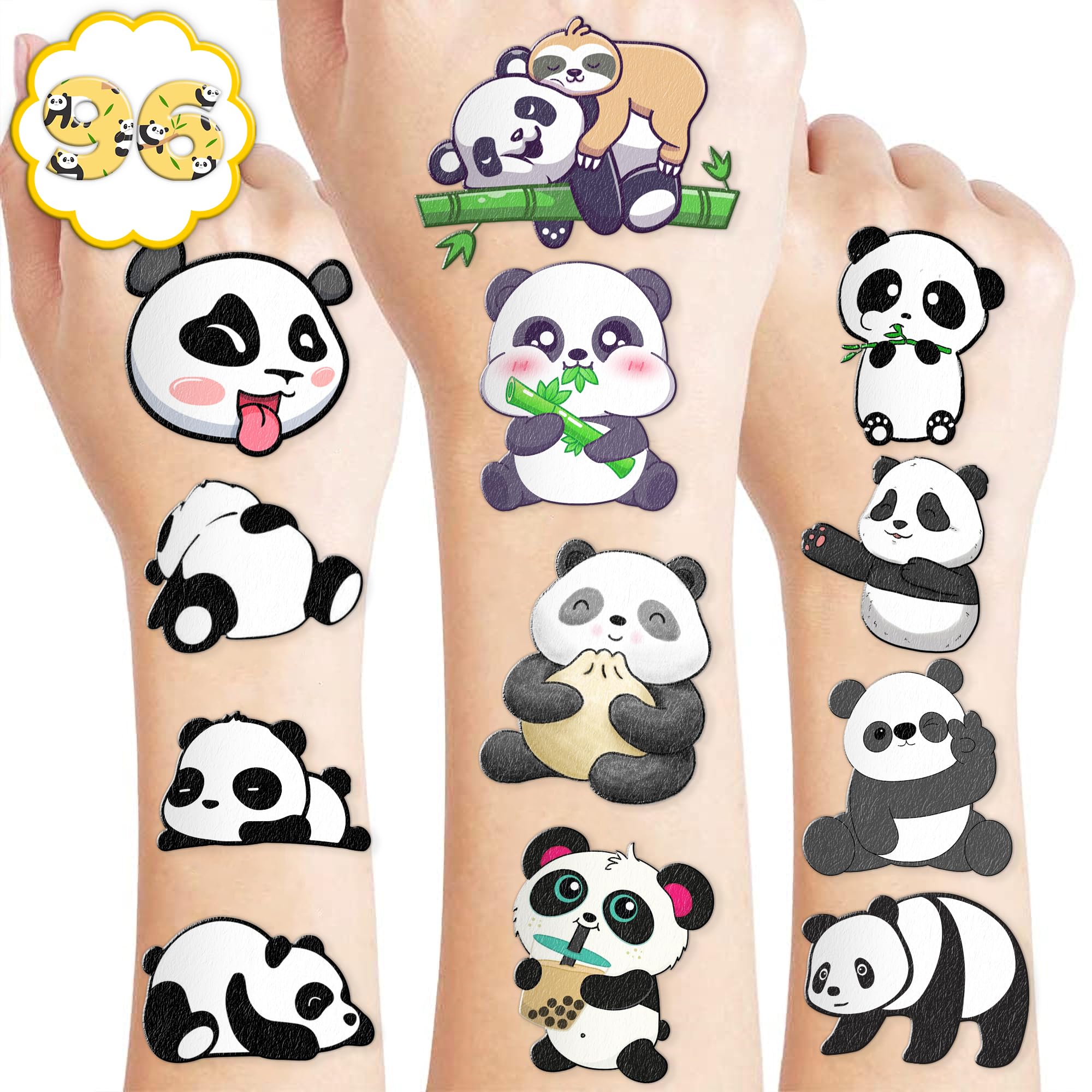 Panda Temporary Tattoos Birthday Party Supplies Decorations 96PCS Cute Tattoos Stickers Party Favors Kids Gifts Girls Boys Classroom School Prizes Themed