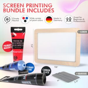 Marabu Screen Printing Kit Set - Screen Print Kit with Reusable Wooden Frame, 1 Screen Printing Squeegee, and 3 x 100ml Ink - Silk Screen Printing Kit for Beginners