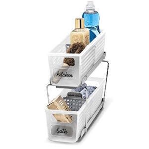 Madesmart 2-Tier Plastic Mini Multipurpose Organizer with Divided Slide-Out Storage Bins, Compact Under Sink and Cabinet Organizer Rack, Frost, Pack of 6