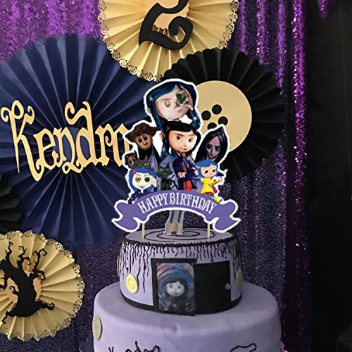 YACANNA Coraline Birthday Party Supplies, Coraline Theme Birthday Party Decorations, Includes Cupcake Toppers Banner ,18 Balloons and Coraline Swirls,Cute Coraline Theme for Birthday Party