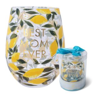mary square best mom ever yellow lemon 16 ounce glass stemless wine tumbler