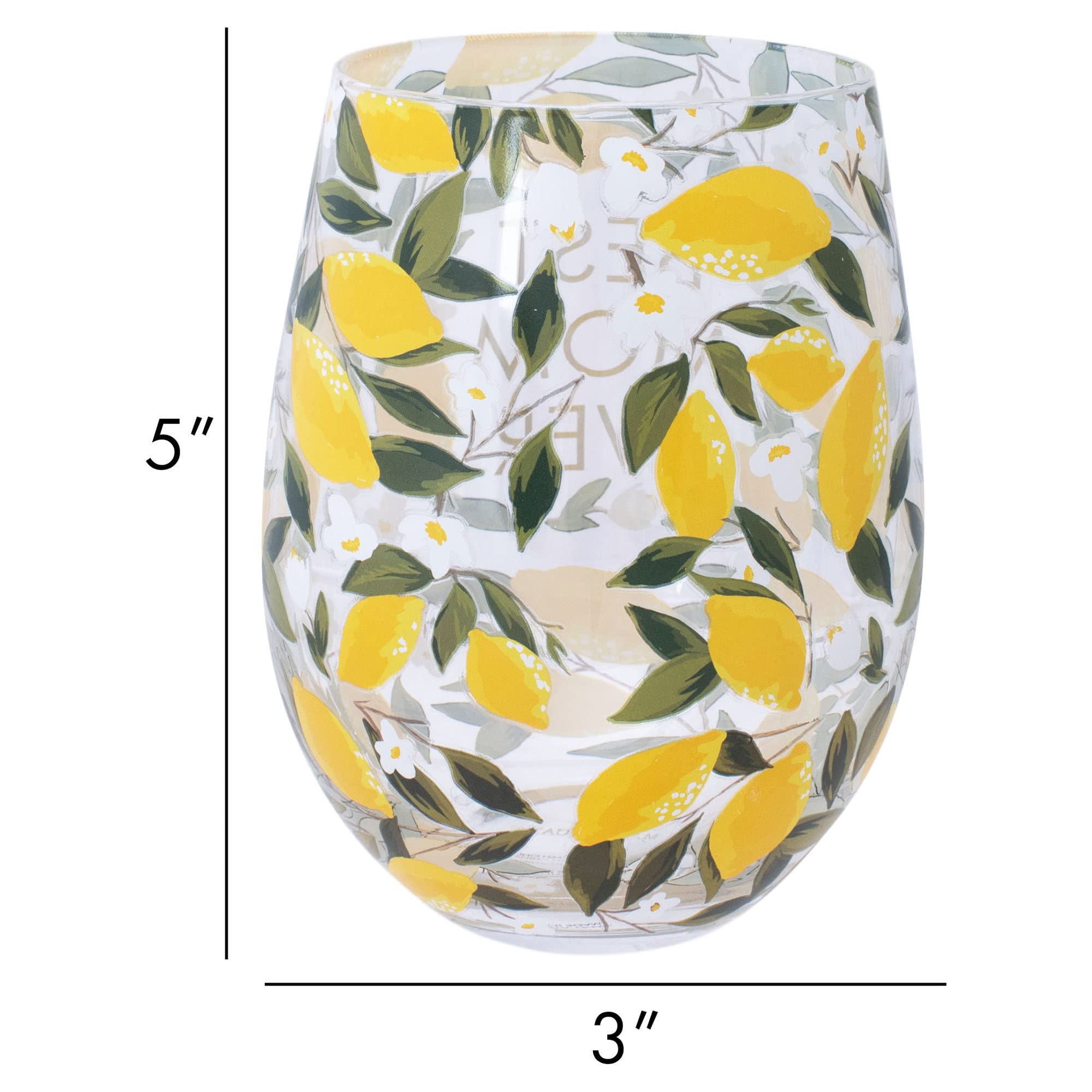 Mary Square Best Mom Ever Yellow Lemon 16 ounce Glass Stemless Wine Tumbler