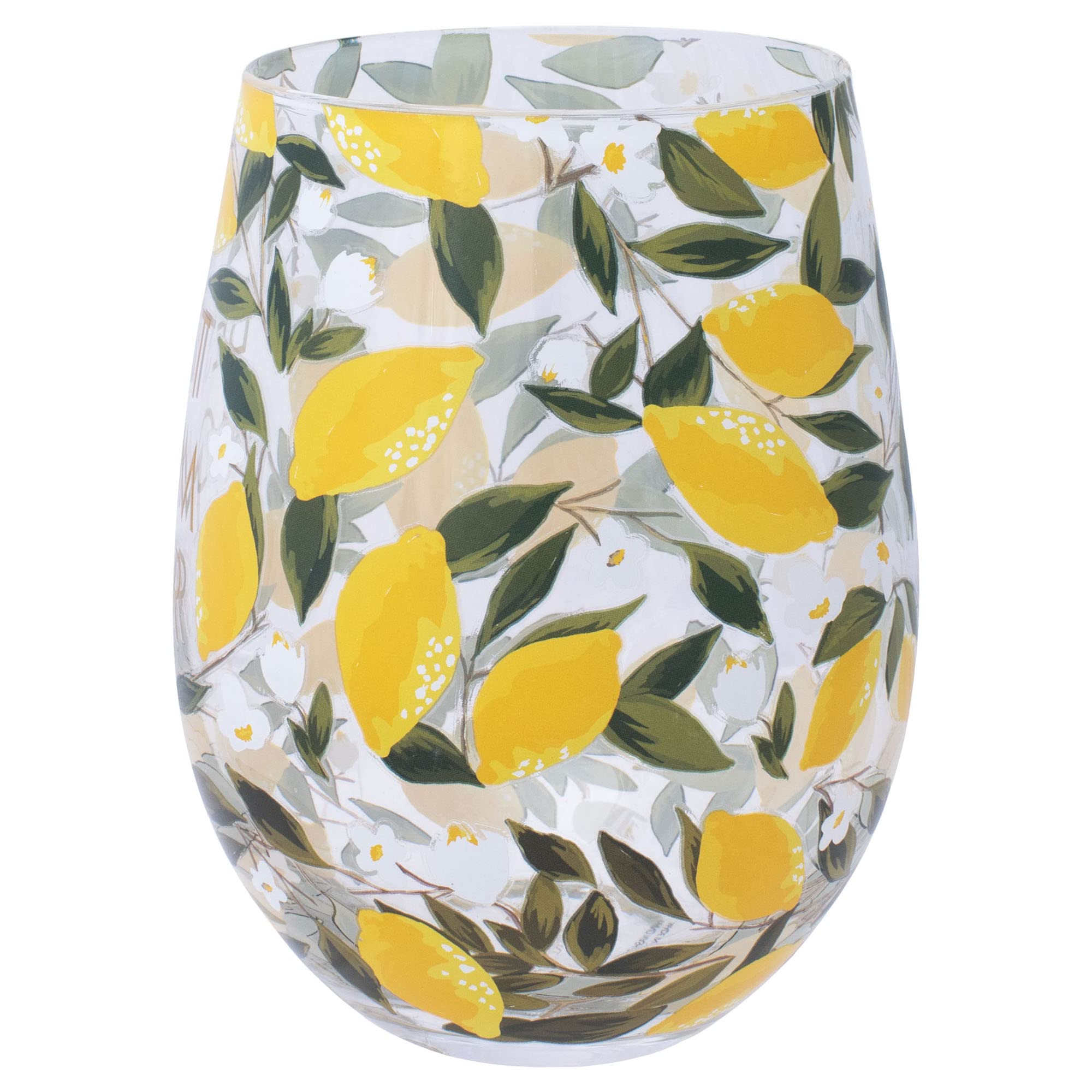 Mary Square Best Mom Ever Yellow Lemon 16 ounce Glass Stemless Wine Tumbler