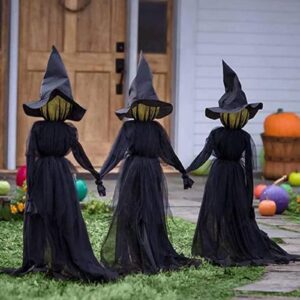 halloween decorations outdoor, light up holding hands screaming witches with stakes for outdoor, scary decor standing witch decor for home outside yard lawn garden party (3pcs)