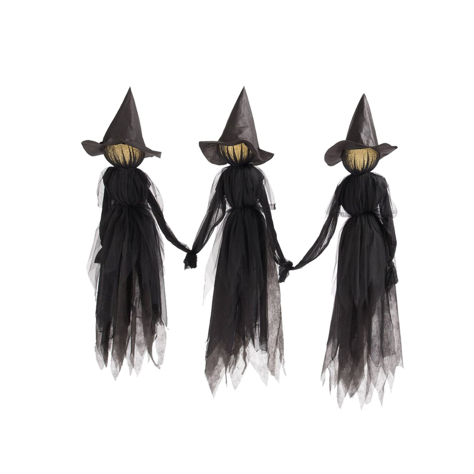 Halloween Decorations Outdoor, Light Up Holding Hands Screaming Witches with Stakes for Outdoor, Scary Decor Standing Witch Decor for Home Outside Yard Lawn Garden Party (3pcs)