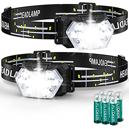 PLUSINTO 9 LED Headlamp 2000 Lumens 2 Pack, Super Bright Head Lamp with 6 AAA Batteries, 6 Modes, Lightweight and Adjustable, IPX5 Waterproof Headlight for Kids Adults Camping, Outdoor, Running