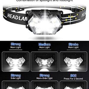 PLUSINTO 9 LED Headlamp 2000 Lumens 2 Pack, Super Bright Head Lamp with 6 AAA Batteries, 6 Modes, Lightweight and Adjustable, IPX5 Waterproof Headlight for Kids Adults Camping, Outdoor, Running