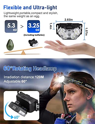 PLUSINTO 9 LED Headlamp 2000 Lumens 2 Pack, Super Bright Head Lamp with 6 AAA Batteries, 6 Modes, Lightweight and Adjustable, IPX5 Waterproof Headlight for Kids Adults Camping, Outdoor, Running