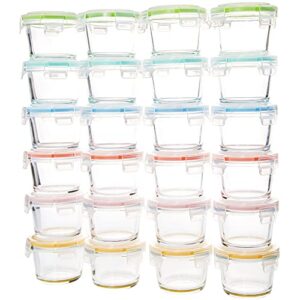 yaryoung 24 pack 4oz mini glass food storage containers, small glass containers with airtight locking lids, glass food jars for condiments, canning, snacks, jams, food, dishwasher safe, round