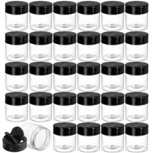 foraineam 30 pack clear plastic jars 4 oz mini seasoning bottles spice jars with black flip cap to pour or shaker, round food safe storage containers with lids for spice powders cosmetics crafts