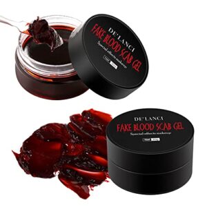 de'lanci fake blood scab, 2 pcs coagulated blood gel washable, realistic scar blood halloween sfx makeup on the face/body, prefect zombie vampire monster cosplay stage blood clothes - 60g (2.12 oz)