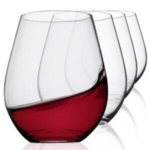 stemless set 4 (16 oz) – hand-blown crystal lead-free short elegant modern round wine glasses for hosting parties