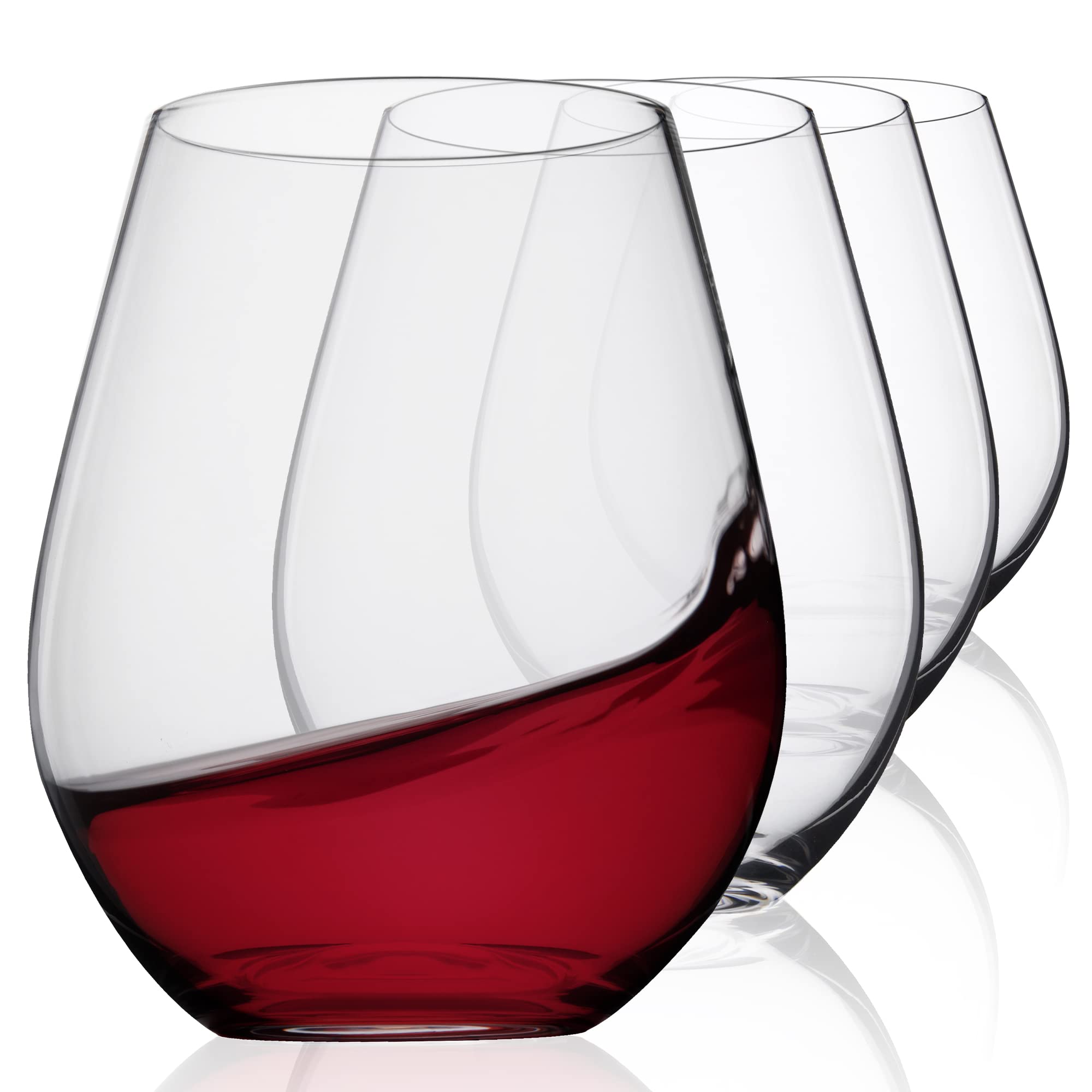 Stemless Set 4 (16 oz) – Hand-Blown Crystal Lead-Free Short Elegant Modern Round Wine Glasses for Hosting Parties