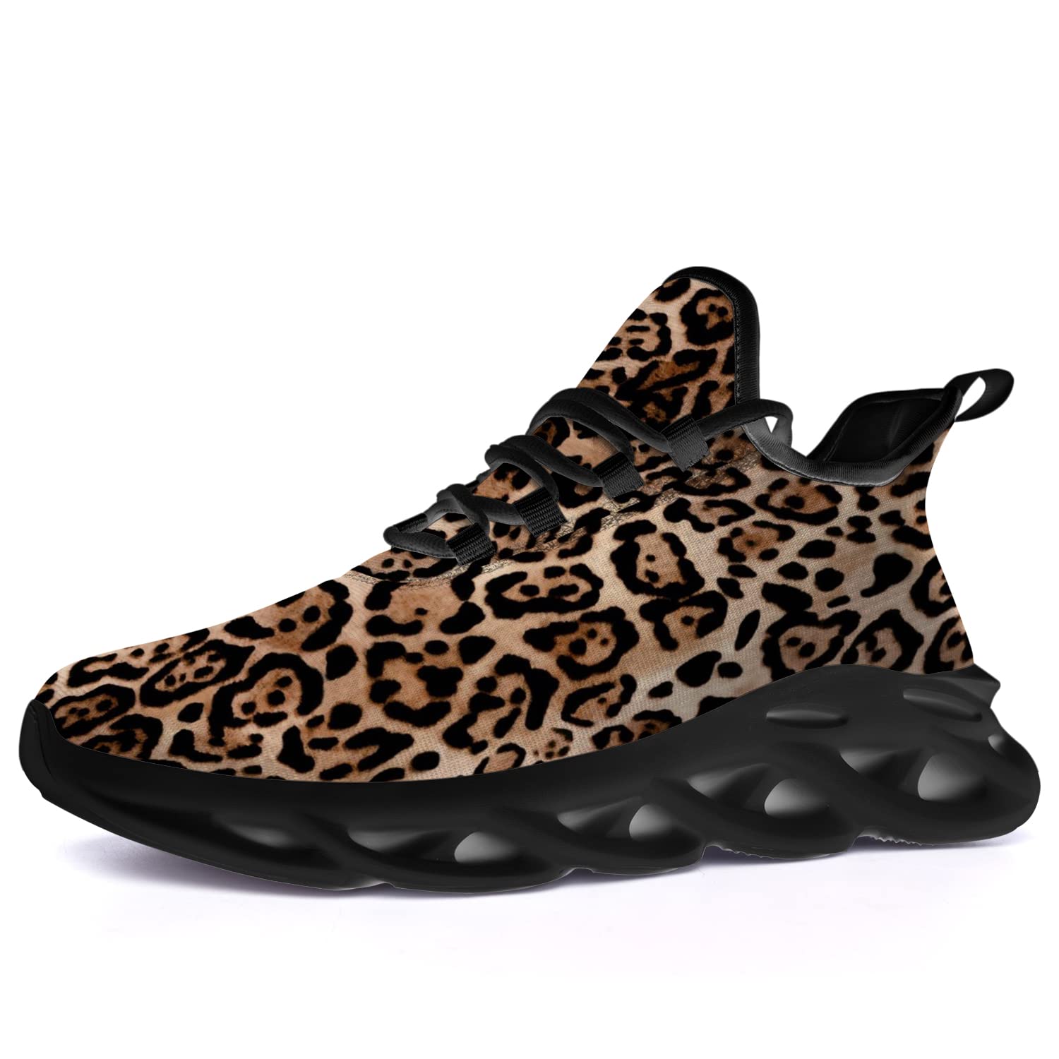 Ciadoon Leopard Shoes for Men Women Running Shoes Leopard Print Cheetah Skin Animal Fur Tennis Sneakers Walking Shoes Gifts for Boy Girl,Size 6 Men/8 Women Black