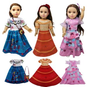 18 inch doll clothes , 3 pcs magic family encanto set includes mirabel, isabella , dolores, costume accessories fits all 18 inch girl doll