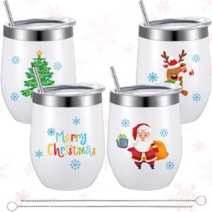 4 pack christmas wine tumbler 12 oz stainless steel wine glass merry christmas gift santa elk coffee mug holiday gift for friends bff mom wife daughter coworker xmas party favor supplies