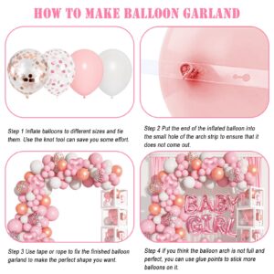 Amandir 143pcs Baby Boxes Pink Baby Shower Decorations for Girl, Rose Gold Pink Balloons Garland Kit Baby Boxes with Letters (A-Z+Baby+Girl) for Baby Shower Girl Birthday Gender Reveal Party Supplies