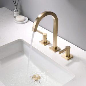 indare brushed gold bathroom faucet, 8 inch brass widespread bathroom sink faucet 3 holes, two handles bathroom sink faucet with pop-up drain & supply lines, 110104-bg