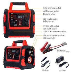 Portable Power Station, 2000Amps Car Battery Jump Starter Battery Pack with 400W Inverter Dual AC/DC/USB Output