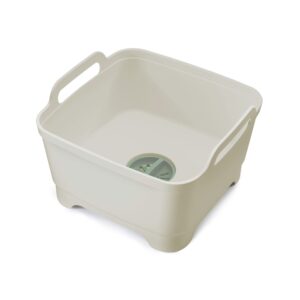 Joseph Joseph Wash & Drain Kitchen Dish Tub Wash Basin with Handles and Draining Plug, 9 liters, Stone/Sage Green