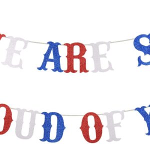 We Are So Proud of You Patriotic Soldier Banner Red White Blue Glitter 4th of July Veterans Day Memorial Day Deployment Returning Back Military Army Retirement Party Decorations Banner