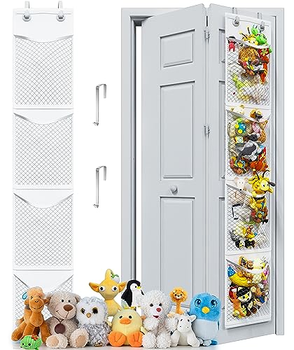 Honeyera Storage for Stuffed Animals, 12 Inch Wide Slim Over Door Organizer for Stuffies, Bi-Fold Door Closet, Baby Accessories, Toy Plush Storage/Easy Instal with Breathable Hanging White