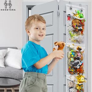 Honeyera Storage for Stuffed Animals, 12 Inch Wide Slim Over Door Organizer for Stuffies, Bi-Fold Door Closet, Baby Accessories, Toy Plush Storage/Easy Instal with Breathable Hanging White