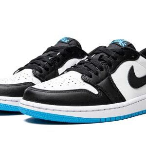 Jordan Nike Women's Air 1 Low UNC Basketball Shoe, White/Dark Powder Blue/Black, 6