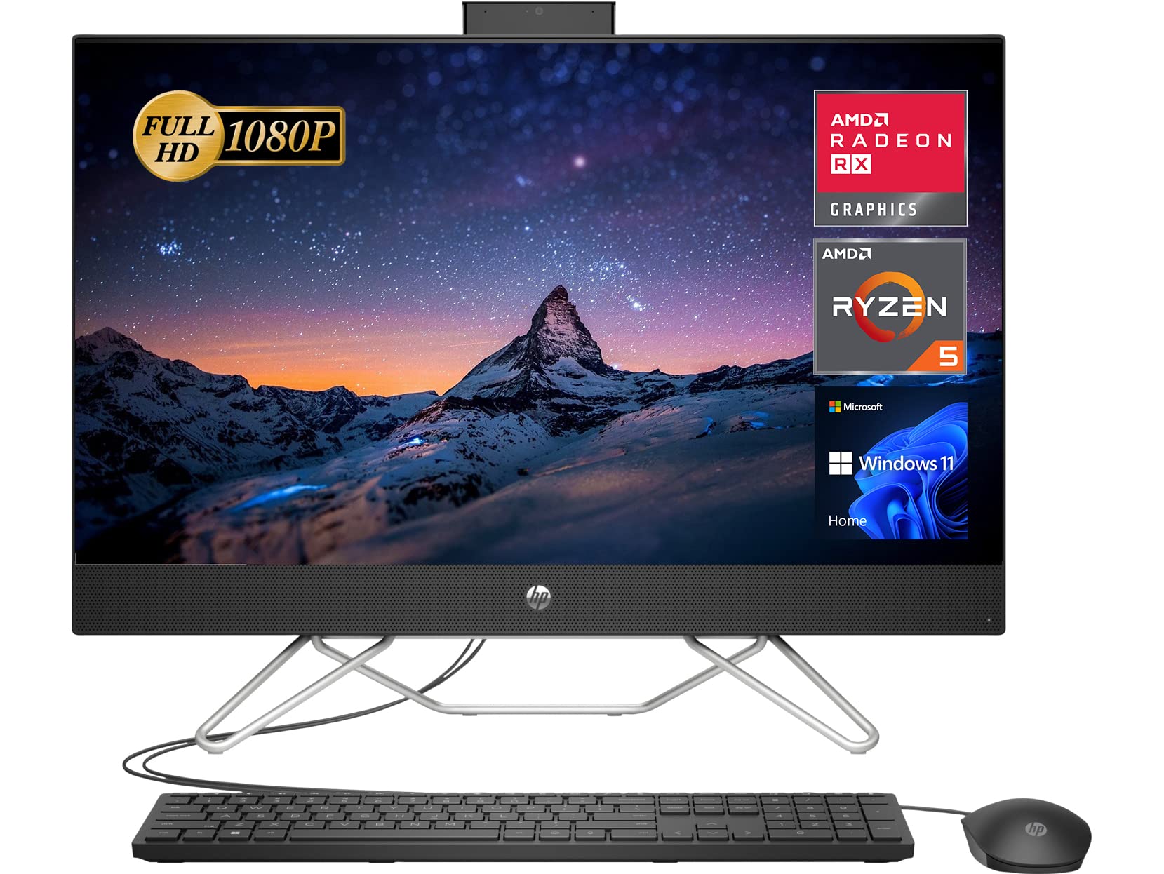 HP Newest All-in-One Desktop Computer, 27'' Full HD Display, AMD Ryzen 5 5500U Processor, 32GB RAM, 1TB SSD, Wi-Fi, HDMI, Webcam, Bluetooth, Windows 11 Home, Black